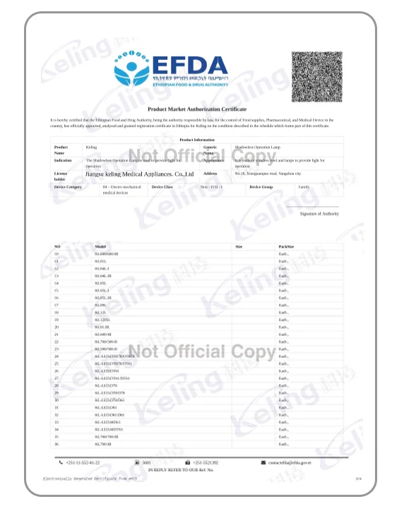 Egypt EDA Market Authorization document supplied by Keling Medical